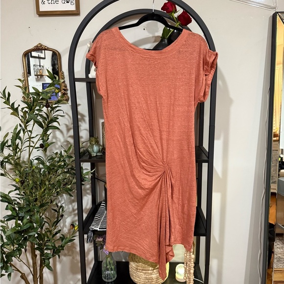 Mod Ref Asymmetrical Pink Tunic Dress with Tie Front 100% linen - Picture 1 of 7